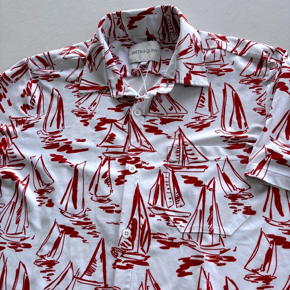 Smith & Quinn Button Down Shirt Mens‎ L White Red Sailboat Performance NWOT